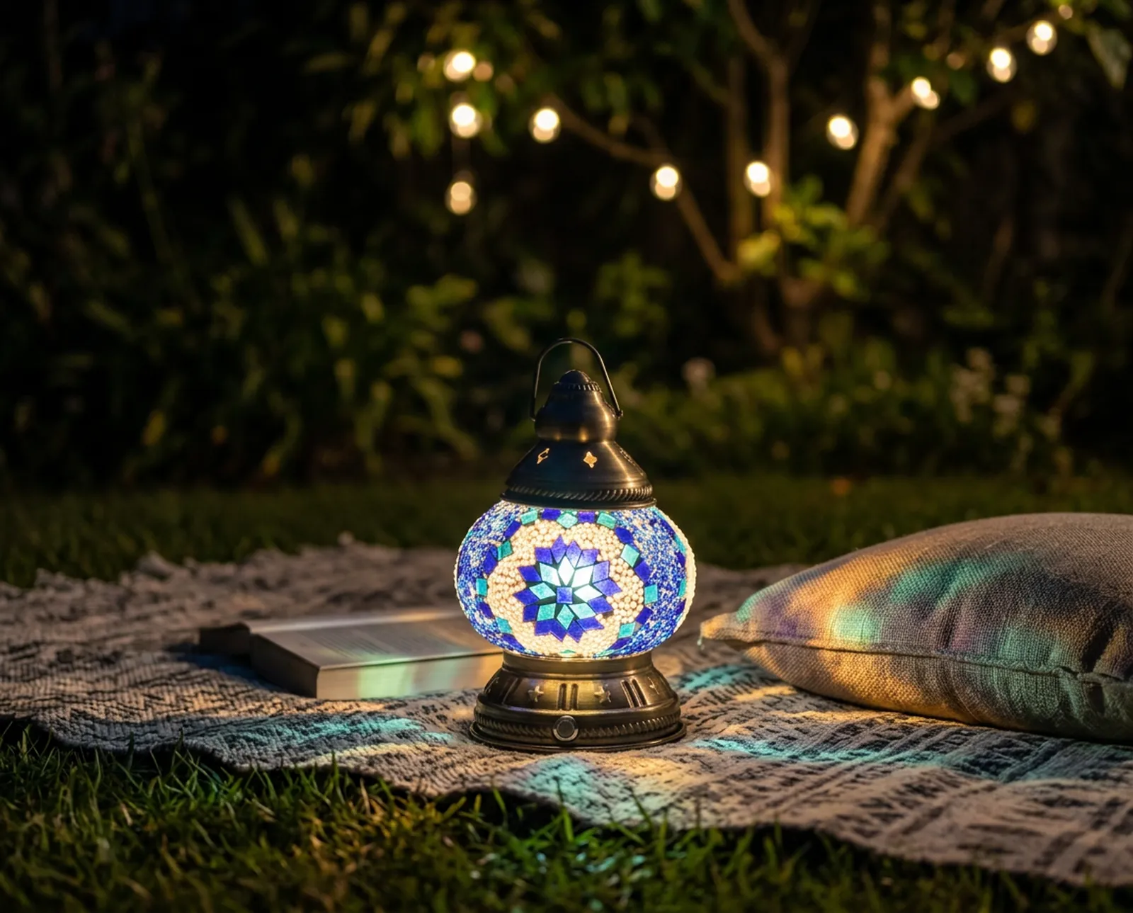 Rechargeable Camping Lamp in Blue Sky, out in the garden