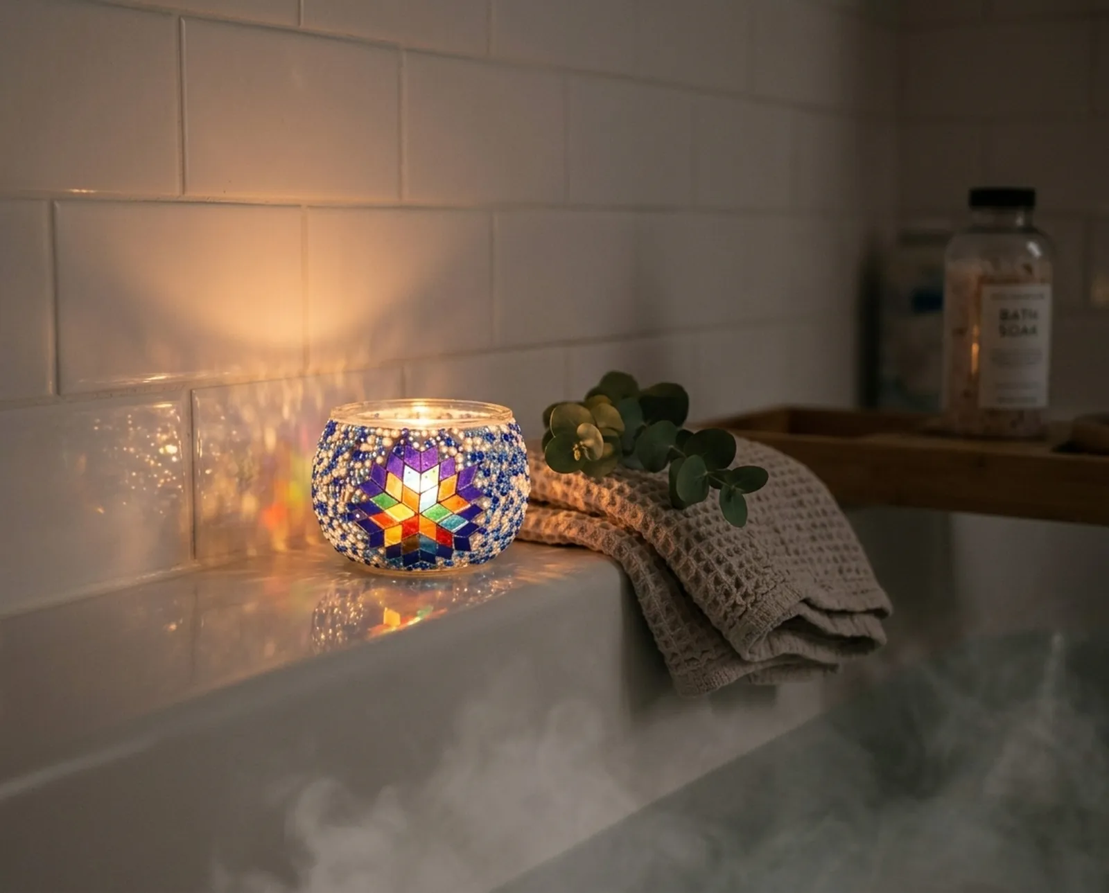 Mosaic Candle Holder in Butterfly, bath time