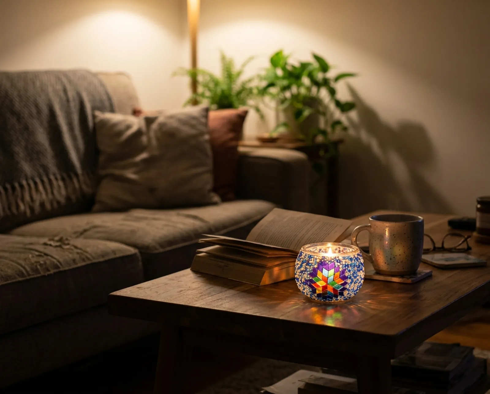 Mosaic Candle Holder in Butterfly, coffee table