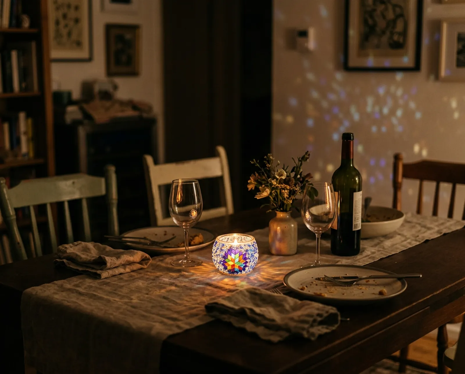 Mosaic Candle Holder in Butterfly, dinner table