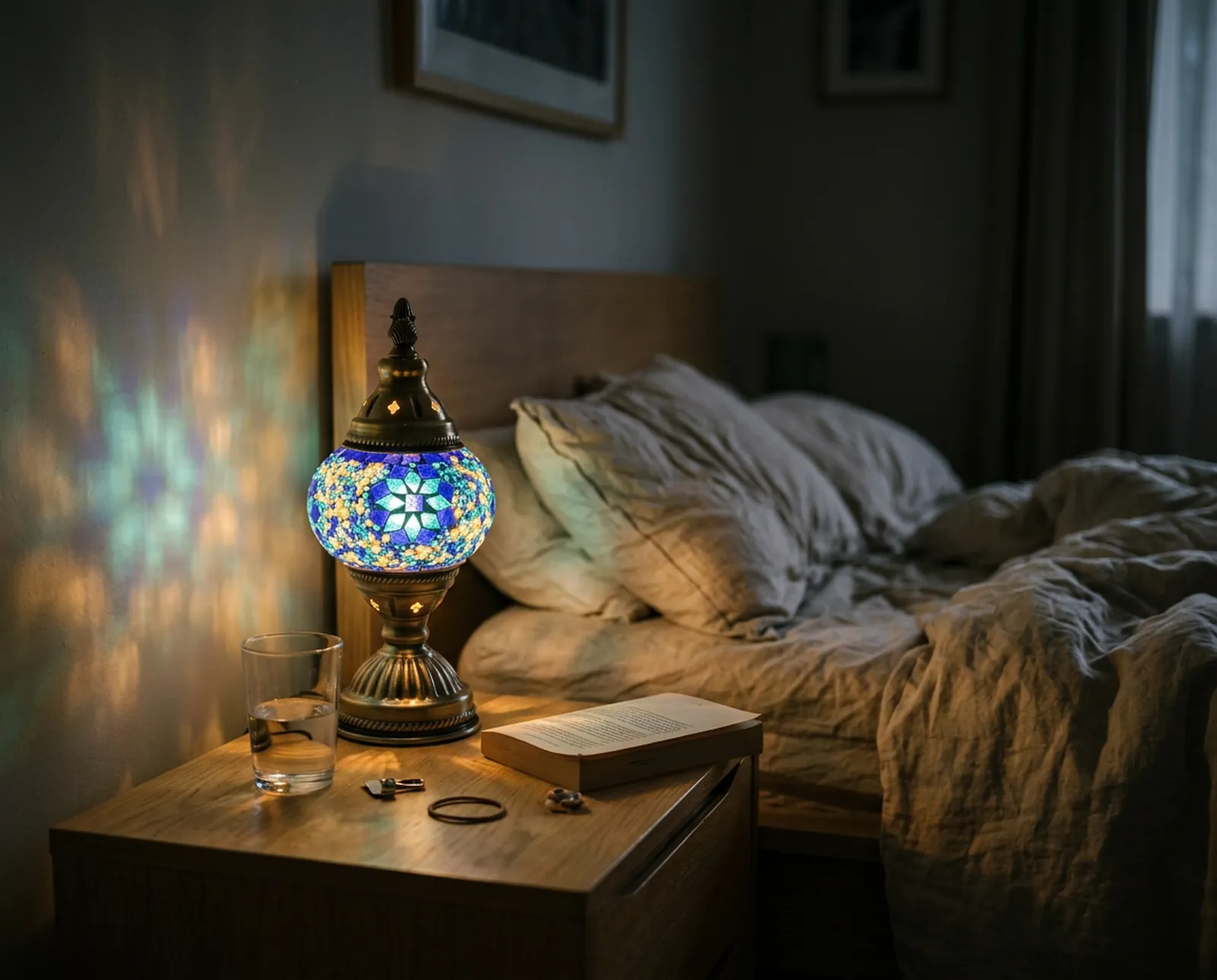 Mini Mosaic Lamp in Azurite, bedside
